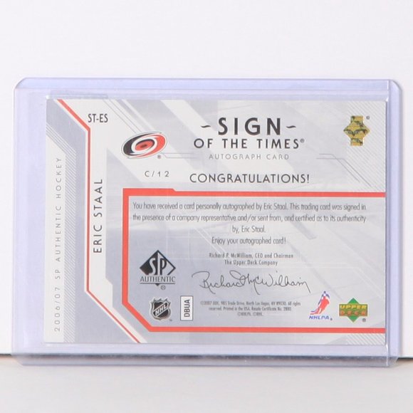 Eric Staal Upper Deck SP Authentic Sign of the Times 2006/07 Carolina Hurricanes - Picture 2 of 2